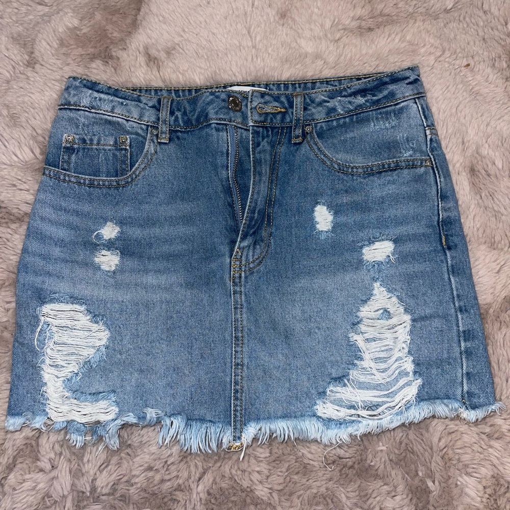 Forever 21 Blue Distressed Mini Skirt